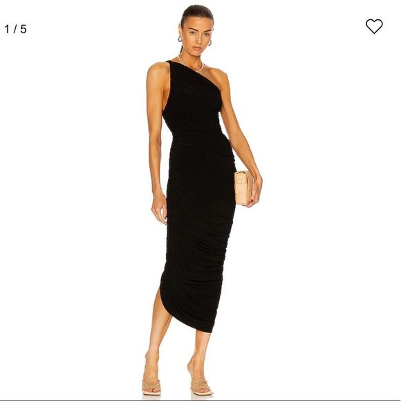 Norma Kamali Dresses & Skirts - NWT Norma Kamali Black Diana One-Shoulder Ruched Gown Size Small (36) ‘Revolve’